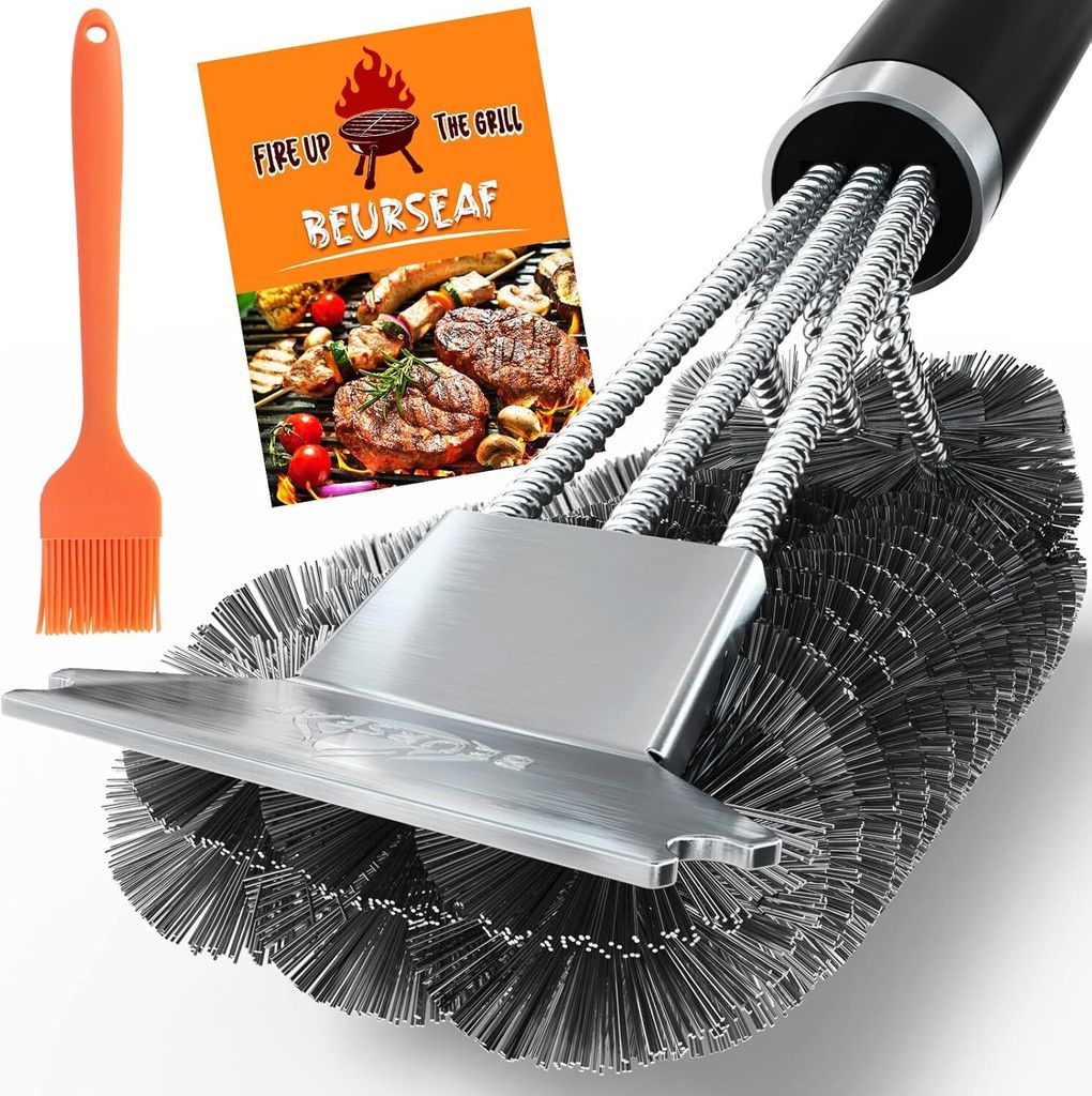 Grillbürste BBQ 3 in 1 mit langem Griff zur Reingung von Grillrosts aus Edelstahl, Emaille und Gusseisen0
