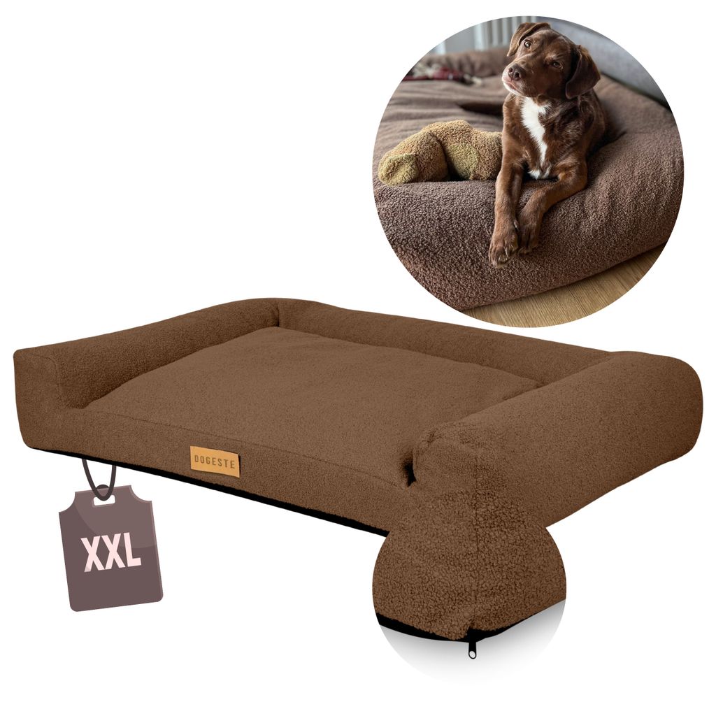 Großes Hundebett Hundesofa Hundekissen Hundekörbchen Waschbar - Farbe Boucle Braun - Hundematte Größe XXL - 118x78 cm