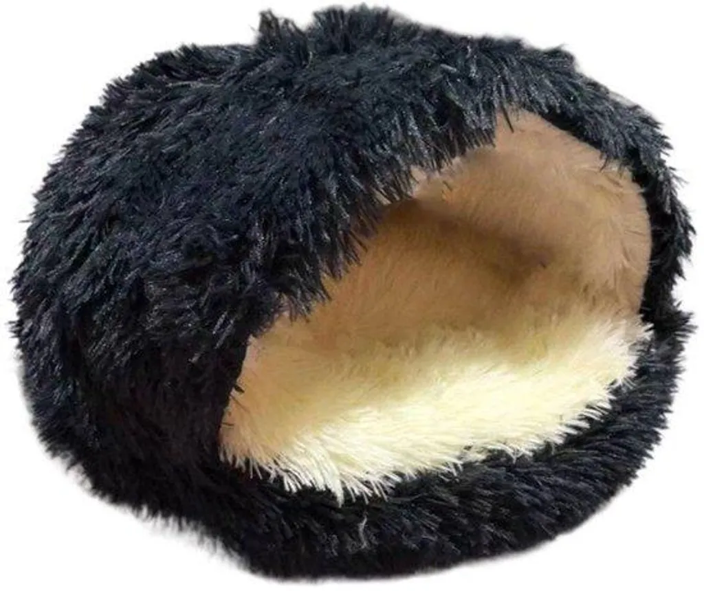 Panier chien déhoussable noir 50cm, lit donut avec base antidérapante