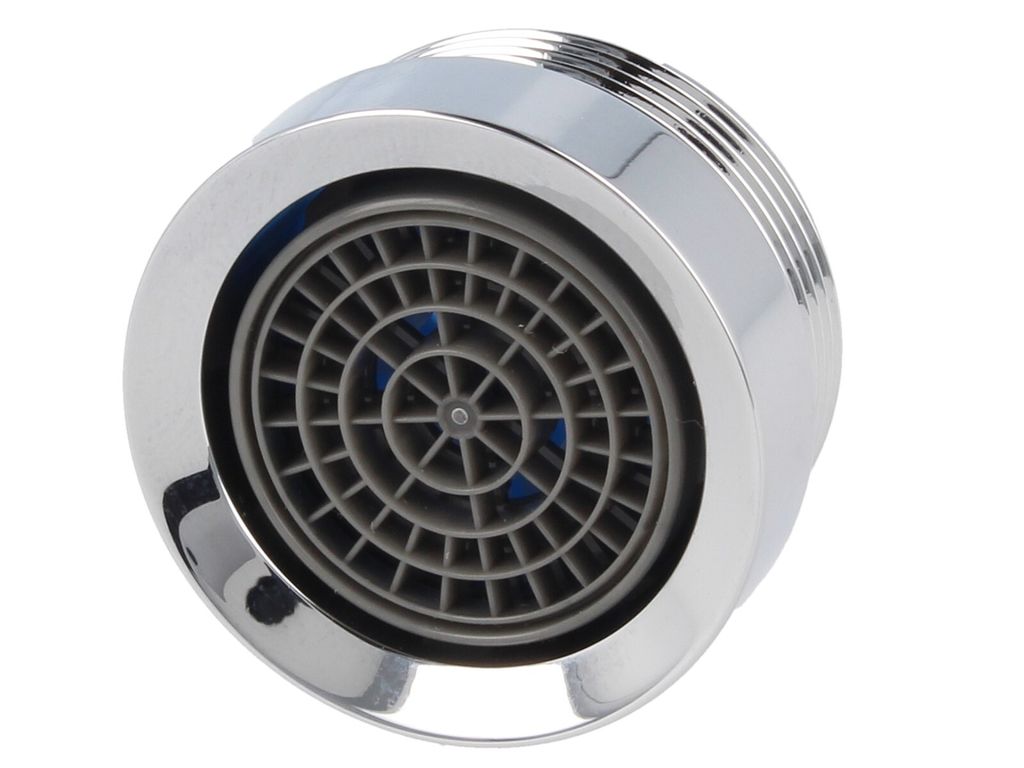 A close-up, studio shot of a faucet aerator.