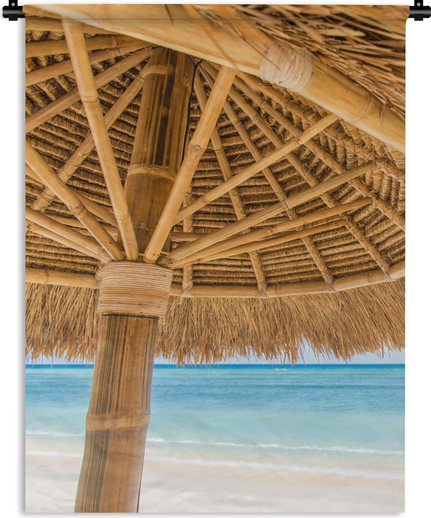 MuchoWow Wandteppich Wandbehang Sonnenschirm - Strand - Meer - Tropisch 120x160 cm Tapisserie Dekoration Wandtuch - Wohnzimmer - Moderne