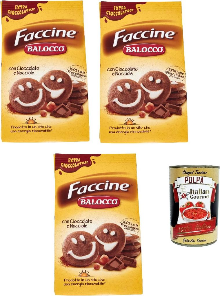 Balocco faccine kekse mit Schokolade & Haselnüss, Ohne Palmöl, ohne Konservierungsstoffe, 3x 350g biscuits cookies + Itlaian Gourmet polpa 400g