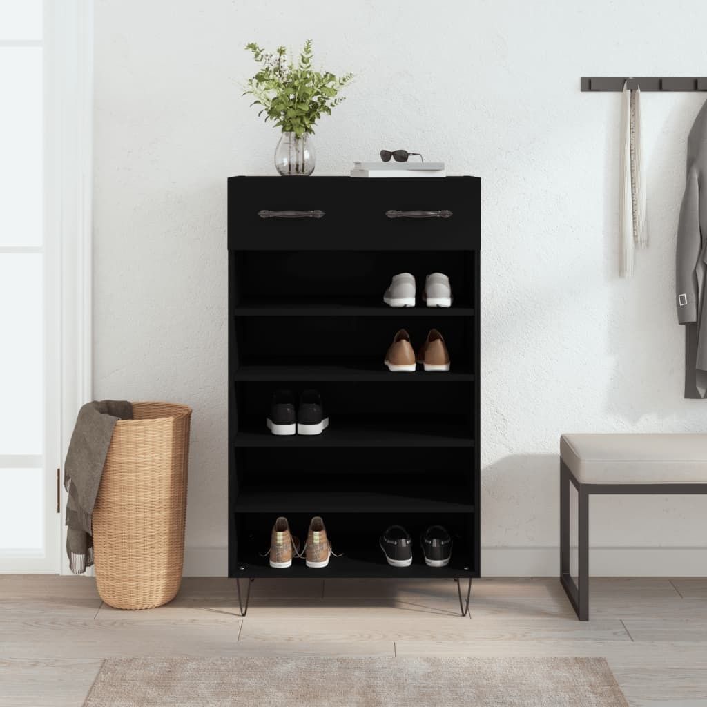 The Living Store Schuhschrank Schwarz 60x35x105 cm Holzwerkstoff
