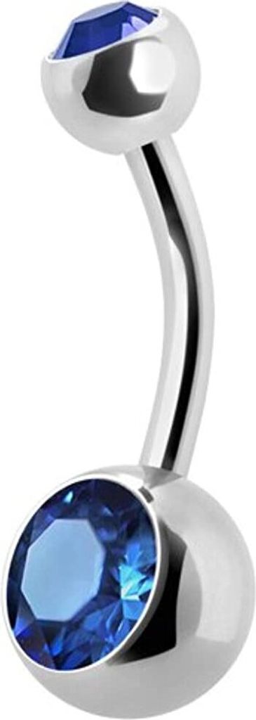 Bauchnabel Double Jewelled Piercing Titan G23 Banana 5/8mm Kugeln Kristall Steine - Blau.TJBL2S - 10.0 Millimeter