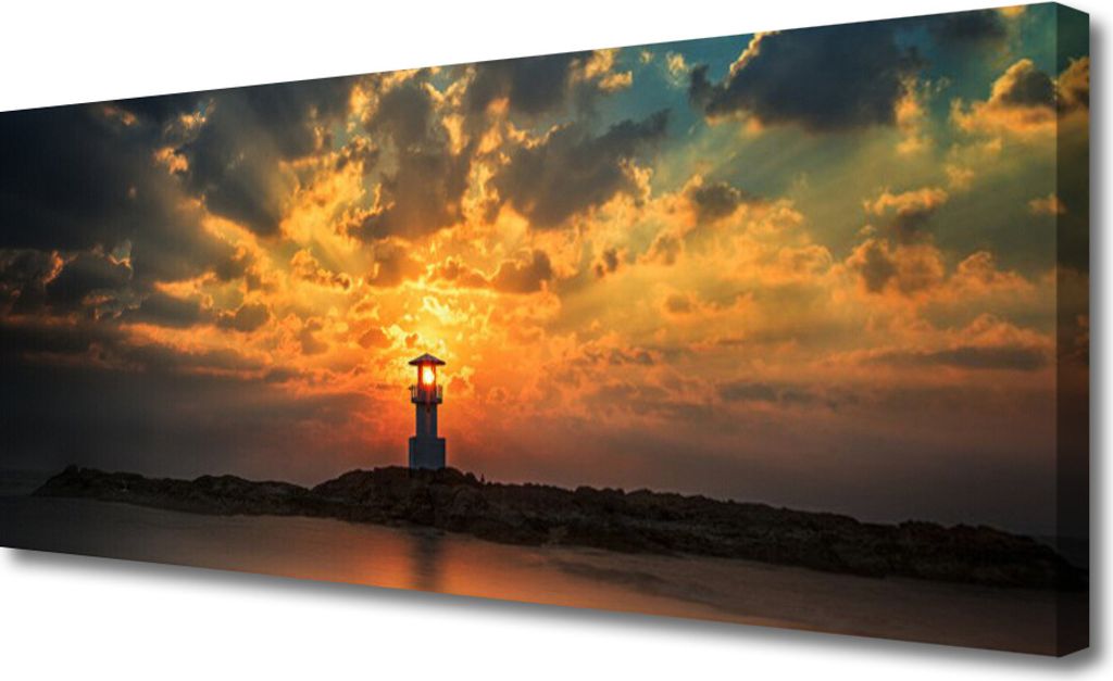Tulup Leinwand-Bilder 125x50 Wandbild Canvas Kunstdruck Leuchtturm Meer Landschaft