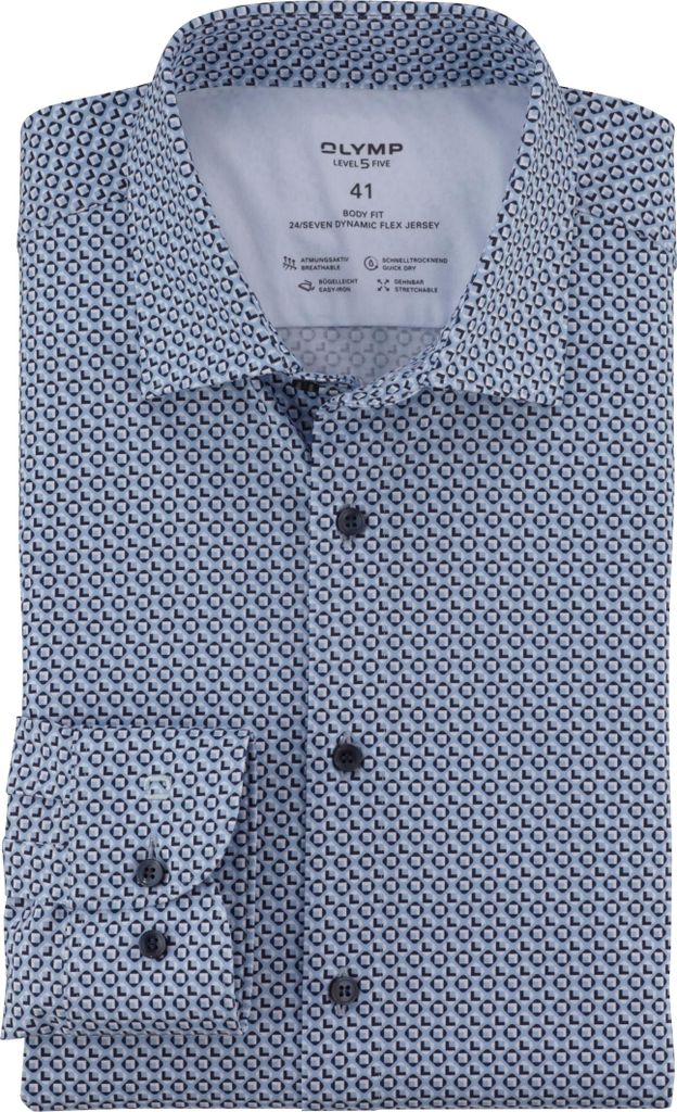 Olymp Level Five 24/Seven Businesshemd Jersey bügelleicht atmungsaktiv blau 43