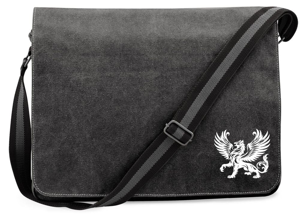 Huuraa Umhängetasche Greif Fabelwesen 14 Liter Black Canvas Laptoptasche Geschenkidee