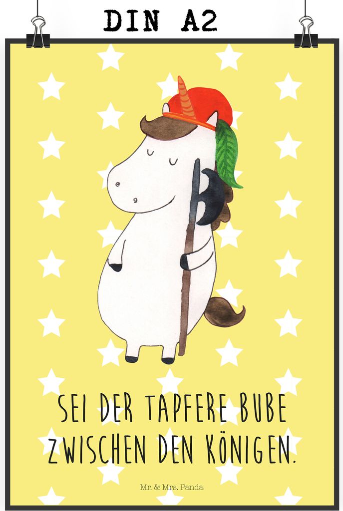 Mr. & Mrs. Panda Bild Einhorn Junge DIN A2 - Gelb Pastell - Produktbild 