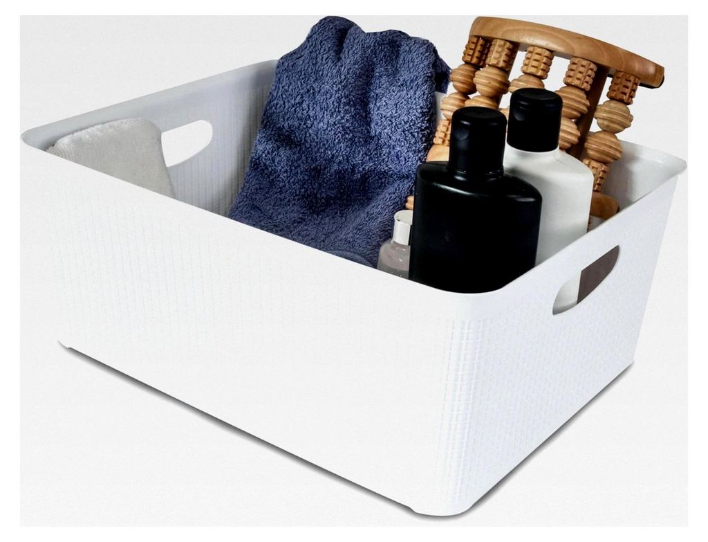 3er Set Ordnungsboxen WEIß - 37x29x15cm - 14 Liter - Rattanoptik Schubladenorganizer