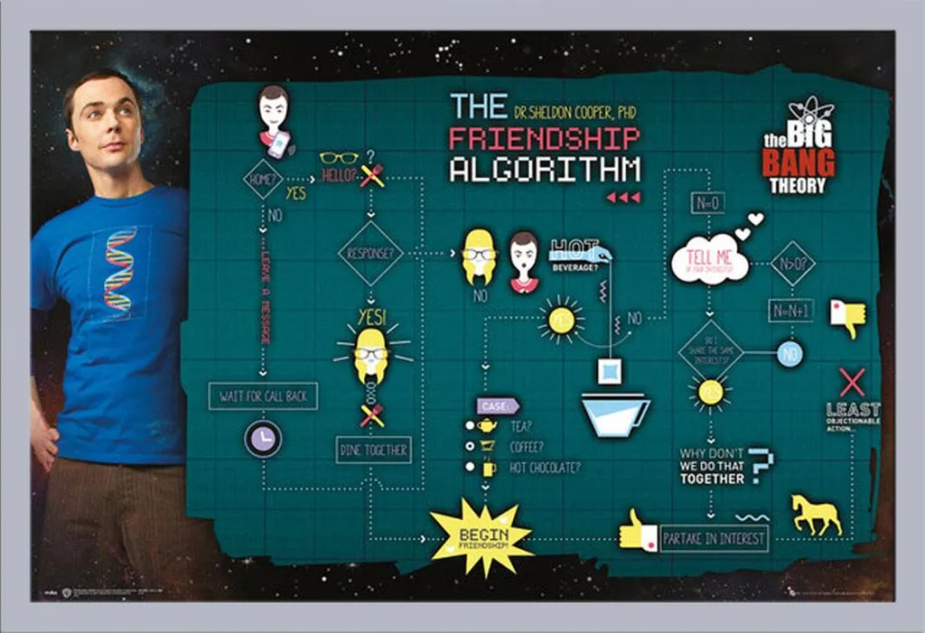 Big Bang Theory - Poster - Amicizia + cornice rimovibile, Shinsuke® Maxi MDF argento, disco acrilico