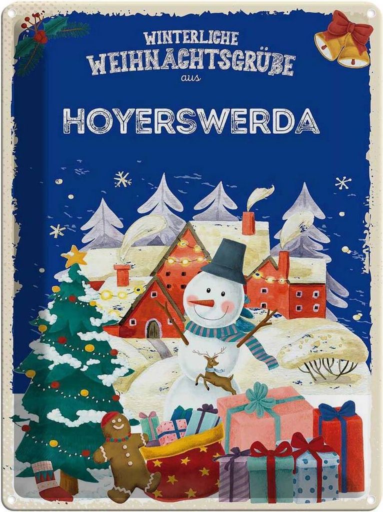 vianmo Blechschild 40x30 cm Weihnachtsgrüße HOYERSWERDA Abenteuer Reisen Urlaub Weihnachten