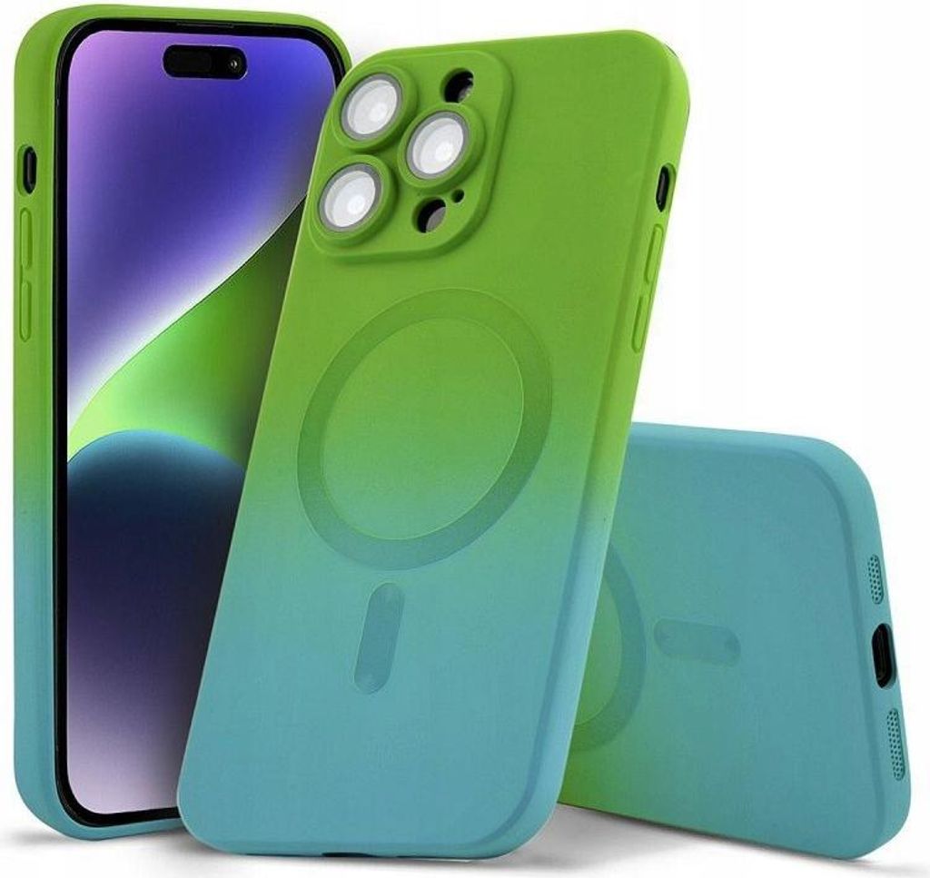 Hülle für iPhone 15 Pro Max, verstärkte grüne Ombré-Hülle + Glas