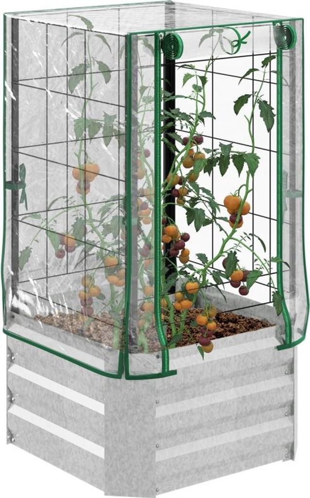 Fortuna Lai Hochbeet Set Pflanzkasten mit Kunststoffabdeckung und Rankgitter für Kletterpflanzen 53x53x90cm ideal für Garten und Balkon