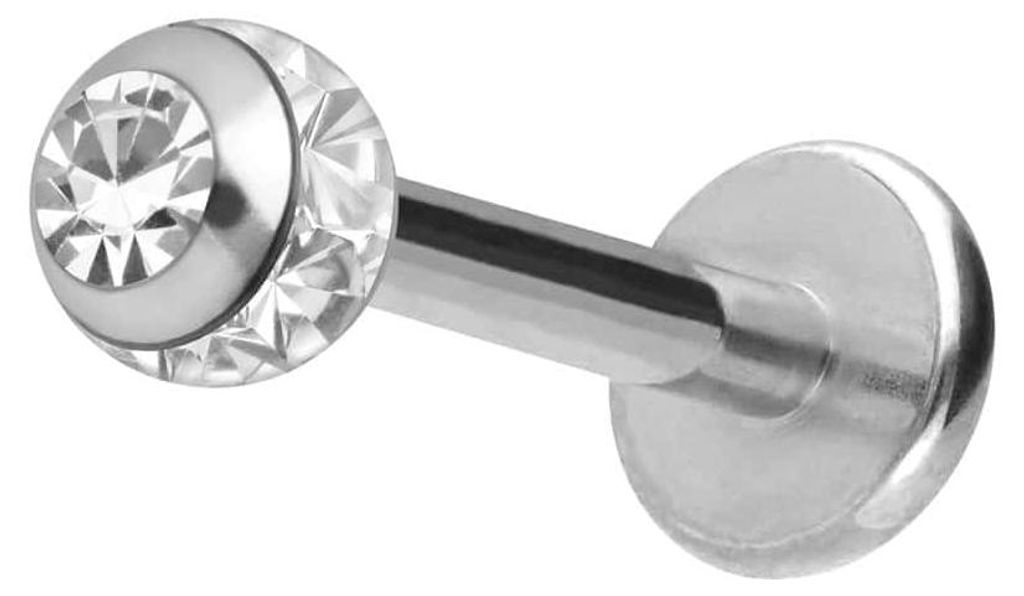 Ohrpiercing, Nasenpiercing Chirurgenstahl Labret EPOXY-RING-KUGEL + KRISTALL Silber Stablänge: 9mm + Stabstärke: 1,2mm + Kugelgröße: 3mm