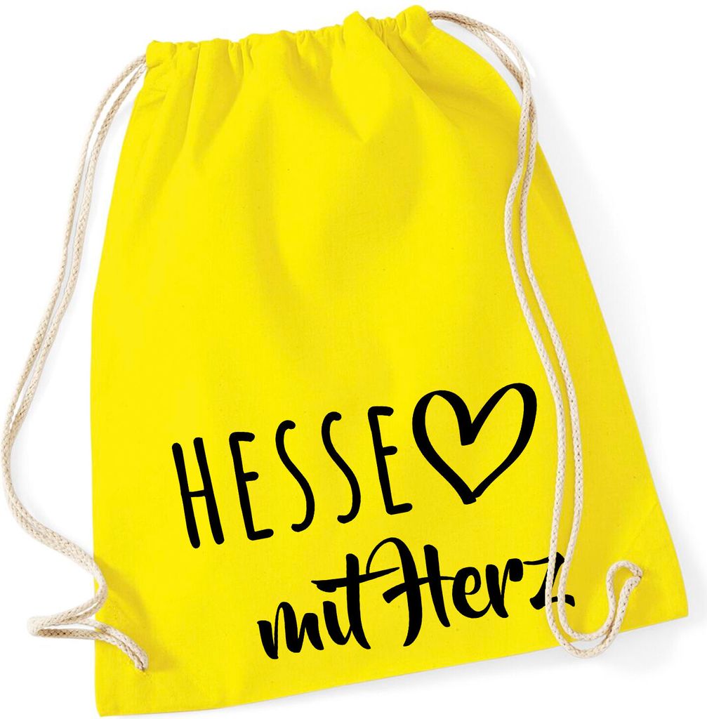 Huuraa Turnbeutel Hesse mit Herz 12 Liter Yellow Baumwolle Rucksack Geschenkidee