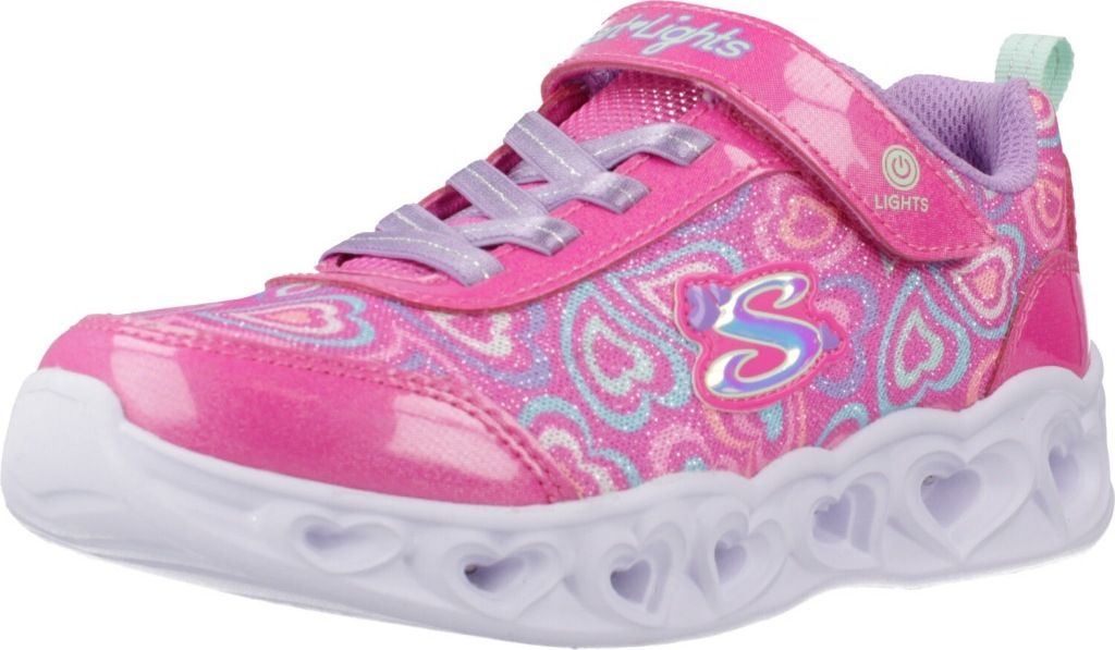 Skechers Kinder-Mädchen-Sneaker-Slipper-Klettschuh HEART LIGHTS - BOOGIE LOVE Hot-Pink-Weiß-Mehrfarbig, Farbe:rot, EU Größe:34