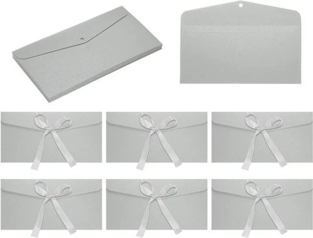 Faire-part de mariage vintage gris et ruban lot de 20 invitations 20x10 cm