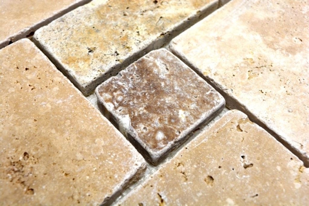 Handmuster Mosaik Fliese Travertin Naturstein beige braun Mini Pattern Travertin MOS43-1204_m