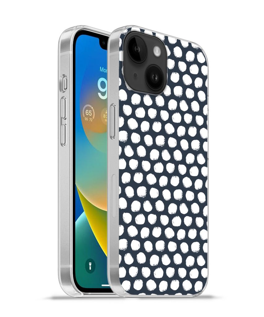 MuchoWow Handyhülle Schutzhülle Hülle für Apple iPhone 14 - Softcase Tupfen - Muster - Weiß Silikon Softcase Handy Hülle - Mobiltelefonhülle
