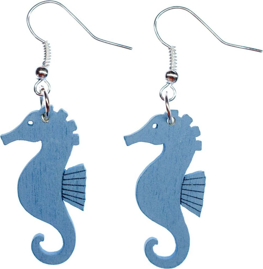 Seepferdchen Ohrringe Miniblings Ohrhänger Seepferd Holz Ohrhänger dunkelblau