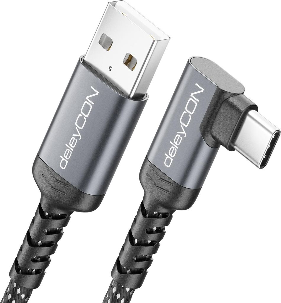 deleyCON 0,5m USB C Kabel Kurz Winkel 90 Grad USB-A auf Produktbild 