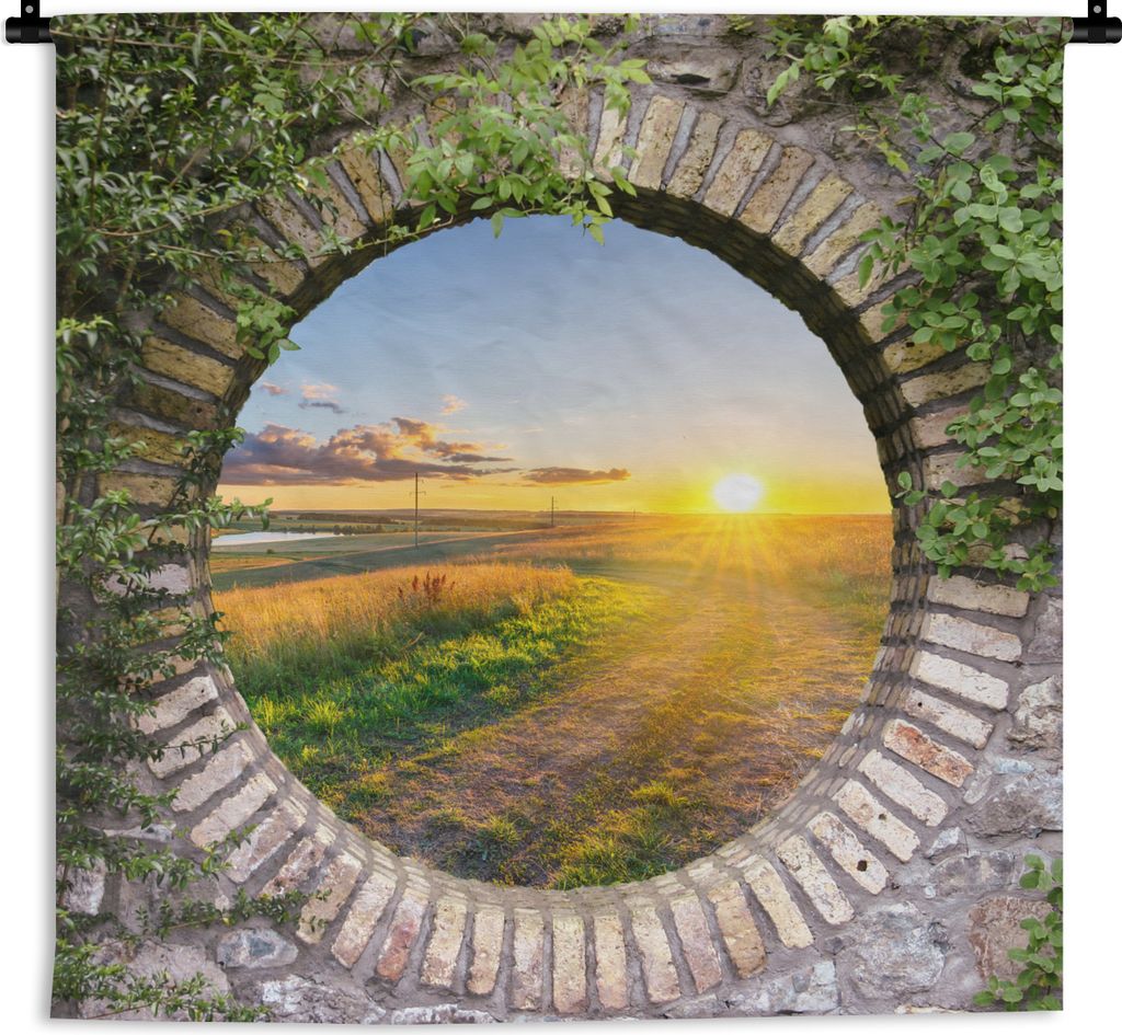 MuchoWow Wandteppich Wandbehang Landleben - Ausblick - Sonne 90x90 cm Tapisserie Dekoration Wandtuch - Wandaufhänger