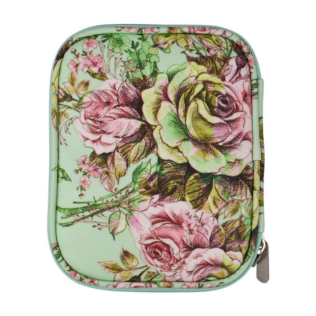 Häkelnadeltasche aus Nylon, 17,5x14x3,5 cm, doppellagig mit elastischen Schlaufen, für Zubehör & Reisen (Grün)