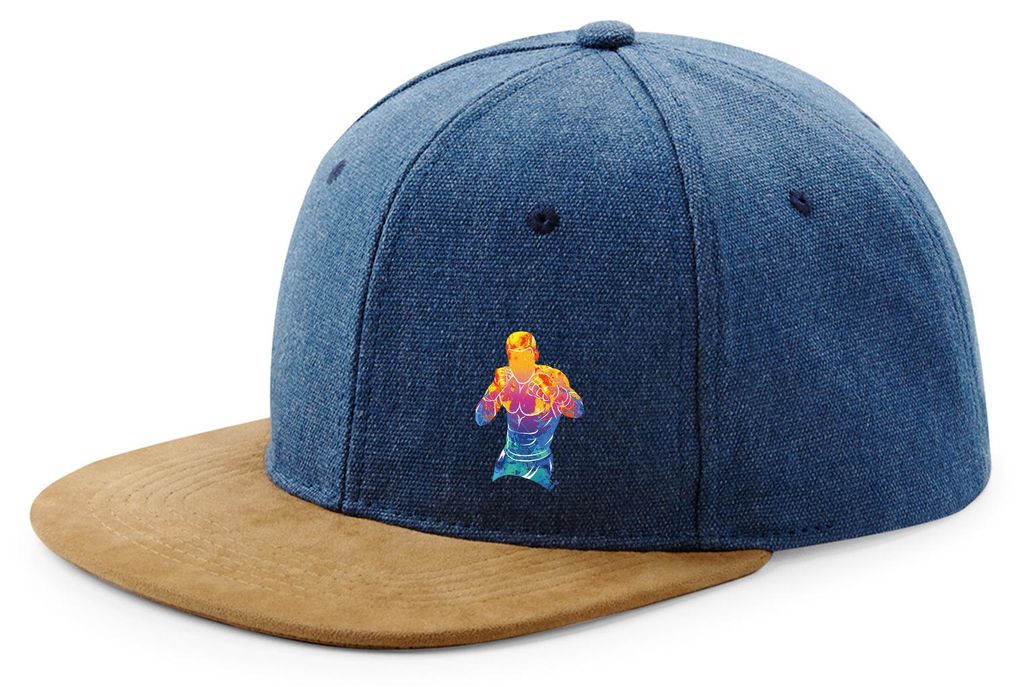 Huuraa Cappy Mütze Boxer Spieler bunte Silhouette Denim Baumwolle und Polyester Snapback Kappe Geschenkidee