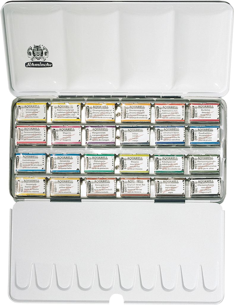 Schmincke Horadam Aquarell Malkasten Metallkasten 24 x 1/1 Näpfchen 74 324 097