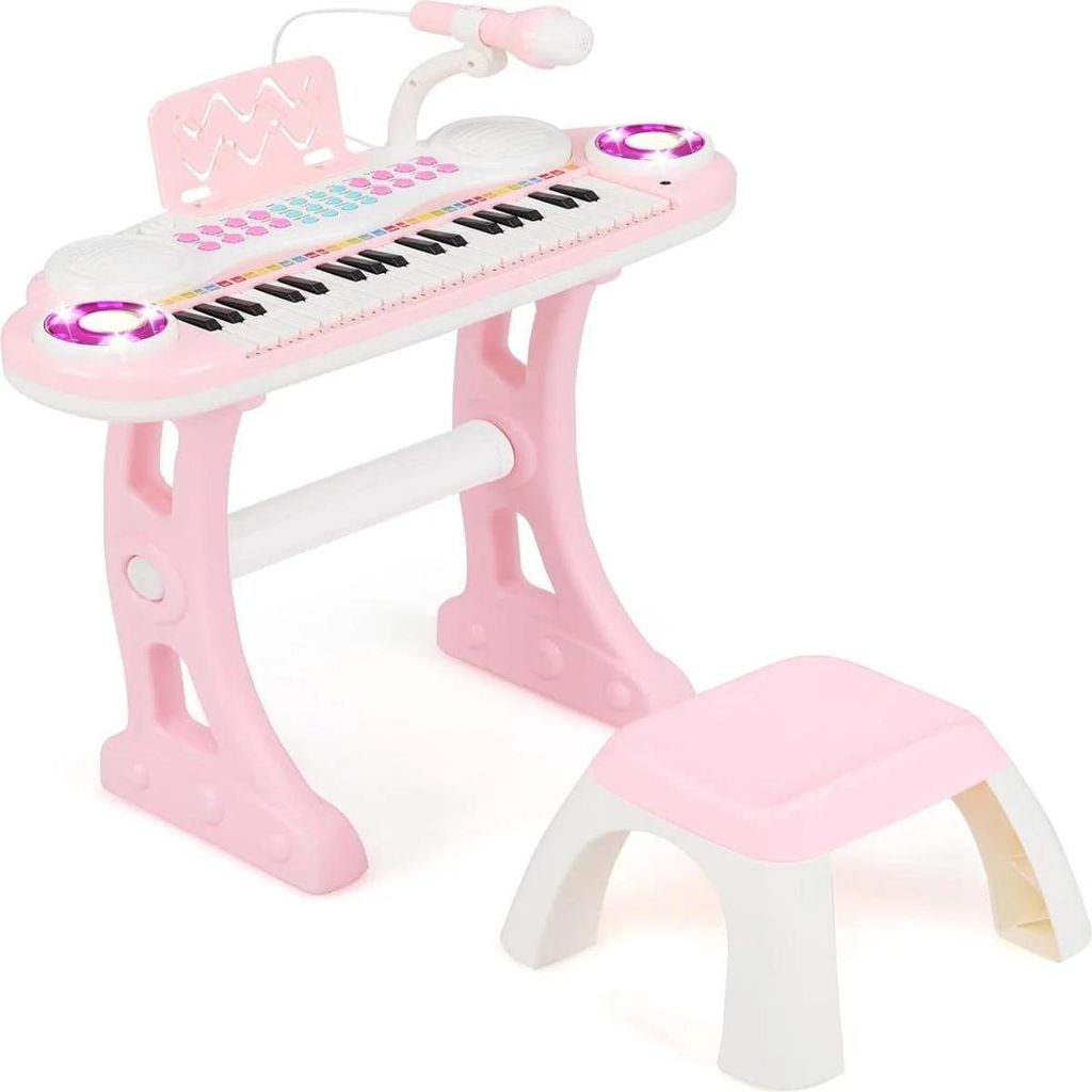 Kinder Keyboard - Elektrisches 37-Tasten Piano - Mit Licht - Aufnahme & Wiedergabe - Mikrofon & Ständer - 3-6 Jahre - Rosa