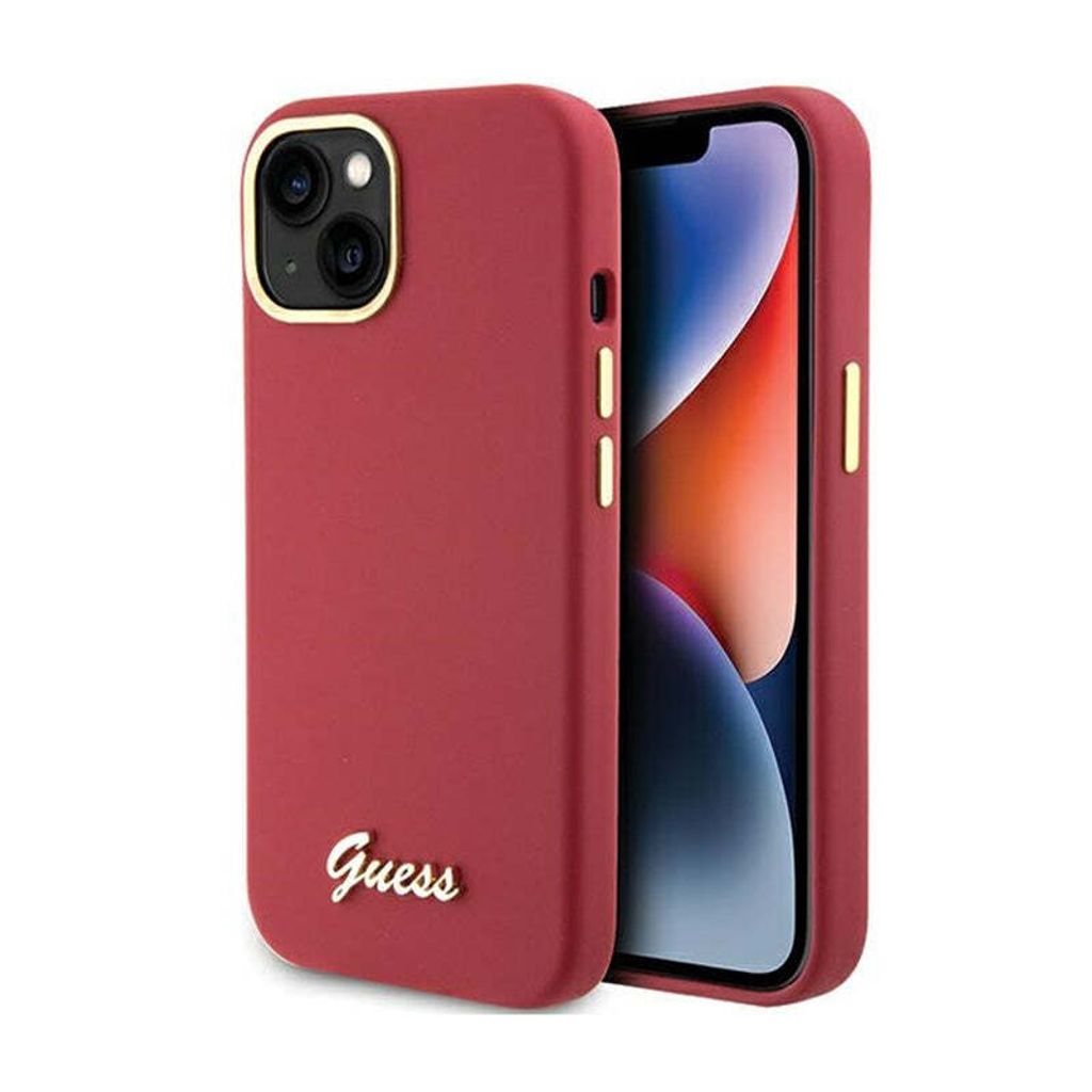Guess Silikon Script Metal Logo & Frame Hülle Für Iphone 15 - Rot