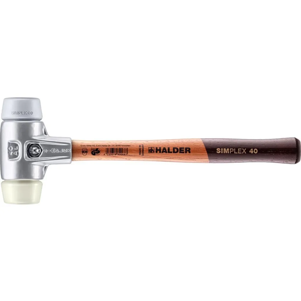 Mazza SIMPLEX a faccia morbida con alloggiamento in alluminio e impugnatura in legno, Ø 40, TPE-mid / nylon - 4