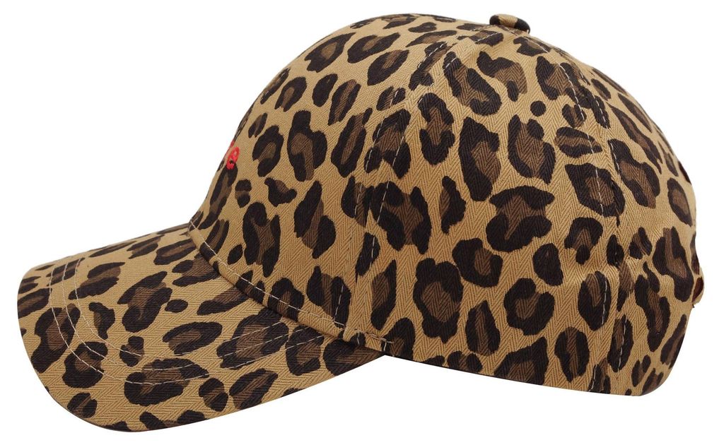 Baseball Cap für Damen - Leopardenmuster „Love“ Stickerei – Moderner Animal Print – Verstellbare Baumwolle Kappe – Frauen Base Cap Beige...