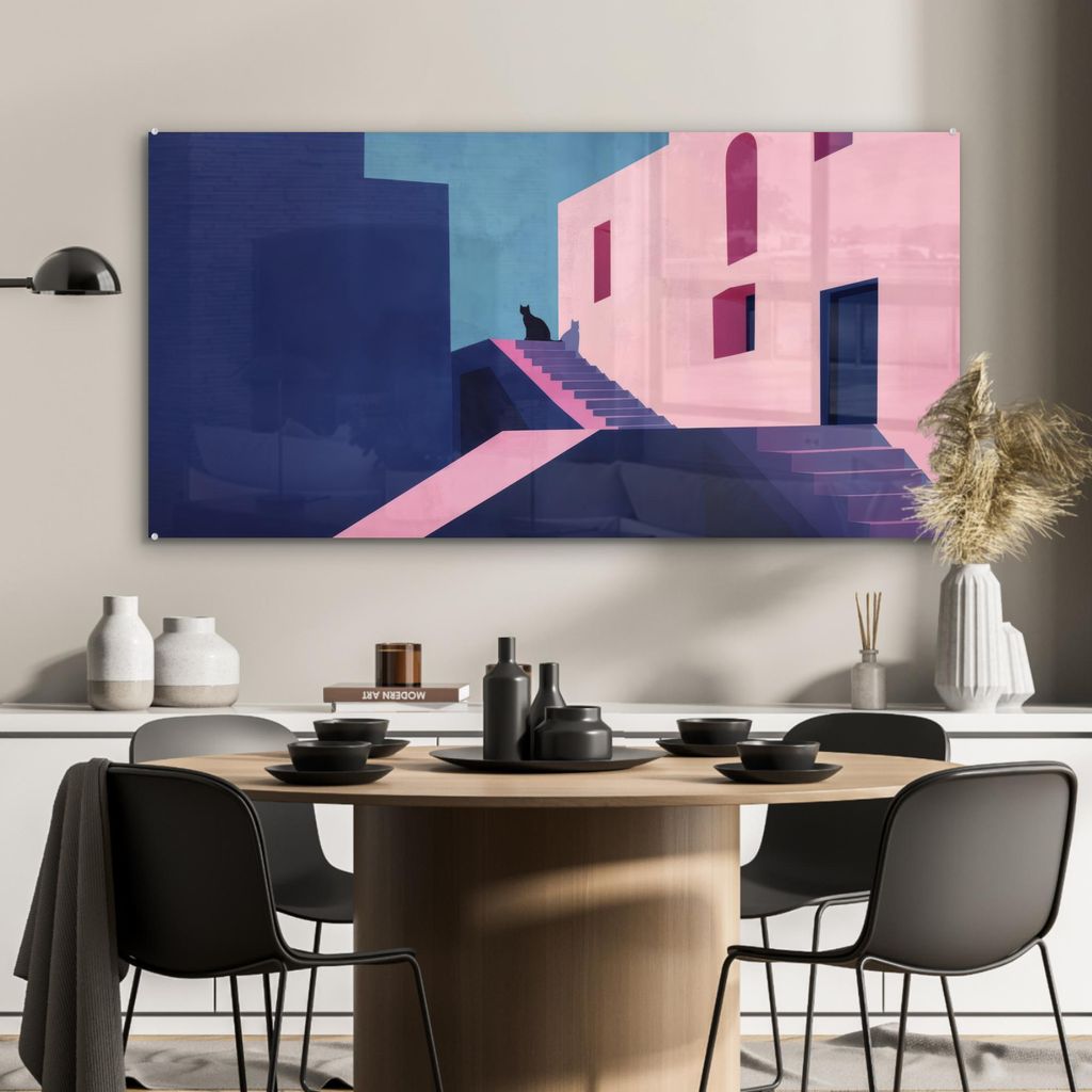 MuchoWow Glasbilder - Bilder auf Wandbild - Foto auf Glas Astronaut - Neon - Rosa - Wolken 120x60 cm Wanddekoration aus Glas - Acrylglasbild - Acry...