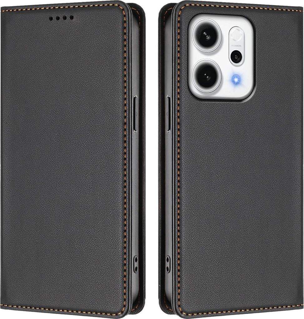 Handyhülle für Oppo Reno14 /Reno14 F 5G, Kunstleder Klapphülle Stoßfeste Magnetische Hülle mit Ständer Schwarz