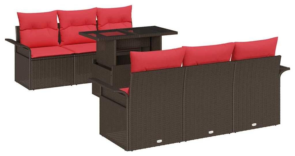 Gartensofa-set mit Kissen mit Speicher 7 pcs Braun Poly Rattan