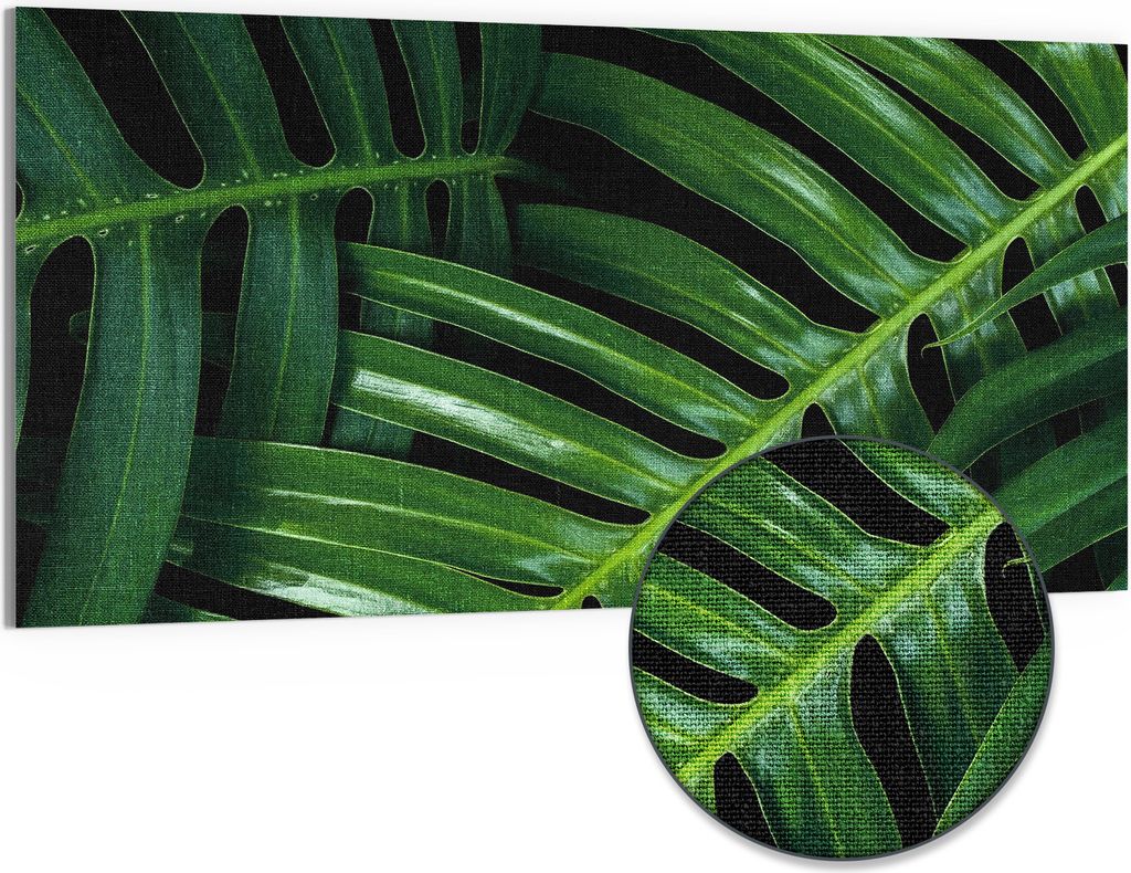 DEQORI Hybrid Leinwand Bild 100x50 cm 'Grüne Blattadern' Wandbild Glas flach modern