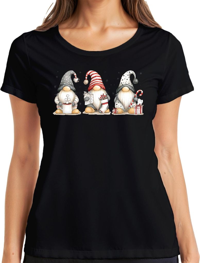Weihnachtswichtel Gnome Geschenk Weihnachten Niedlich Damen T-Shirt, Schwarz, L