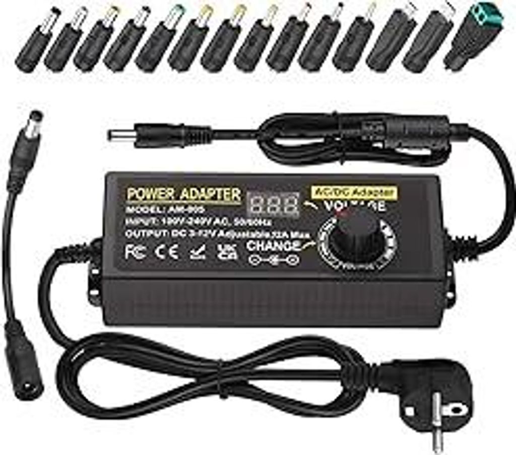 Universal Netzteil 12V 12A, Verstellbarer Netzadapter 3V-12V 144W Einstellbares Netzteil 100V-240V AC to DC 3V 4.5V 5V 6V 7.5V 9V 12V 1A 2A 3A 4A 5...