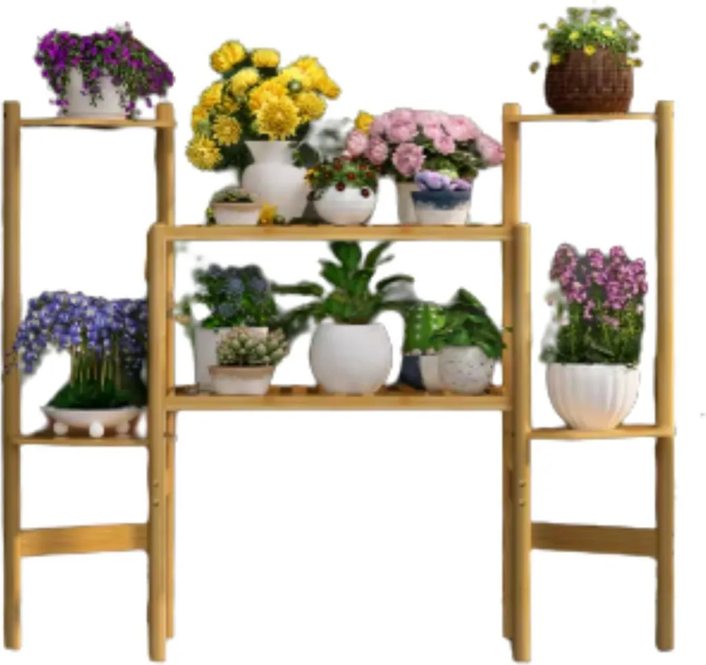 Étagère pour plantes à 6 étages en bois naturel pour salon et terrasse