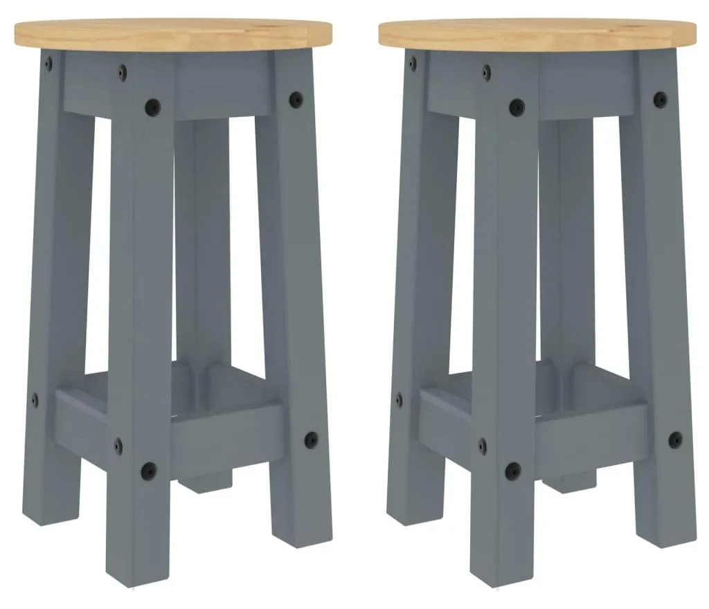Tabouret de Bar Stable en Pin Massif Gris vidaXL Lot de 2 Sièges