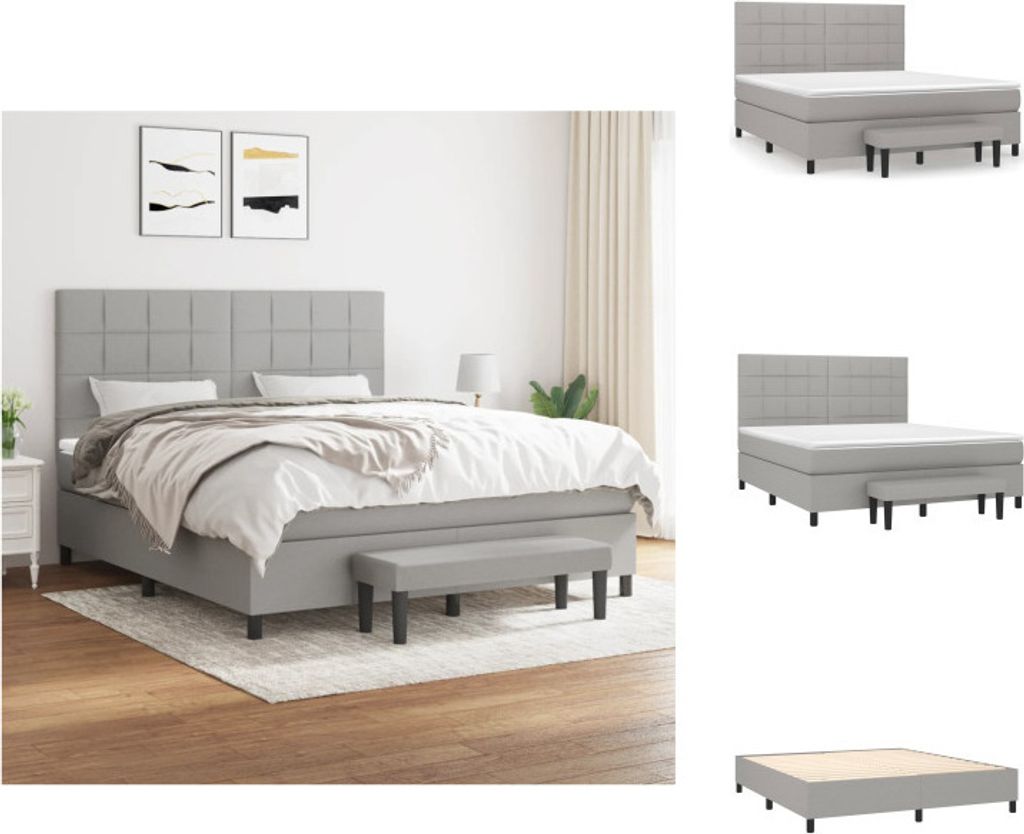 vidaXL Boxspringbett mit Matratze Hellgrau 160x200 cm Stoff - Betten & Bettgestelle