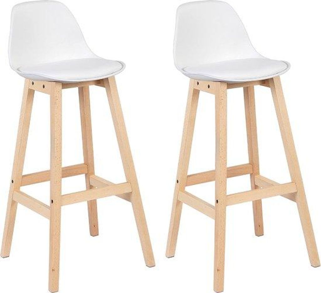 Houten Barkrukken Set mit 2 Stücken - mit Teppichunterlage & Ergonomischer - Skandinavisches/Modernes - Weiss