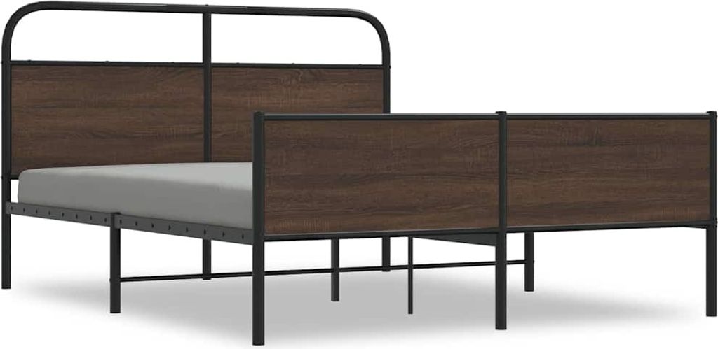 vidaXL Metallbett ohne Matratze Braun Eichen-Optik 150x200 cm
