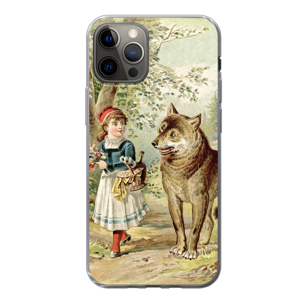 MuchoWow Handyhülle Schutzhülle Hülle für iPhone 12 Pro Wolf - Rotkäppchen - Wald Silikon Softcase Handy Hülle - Abdeckung