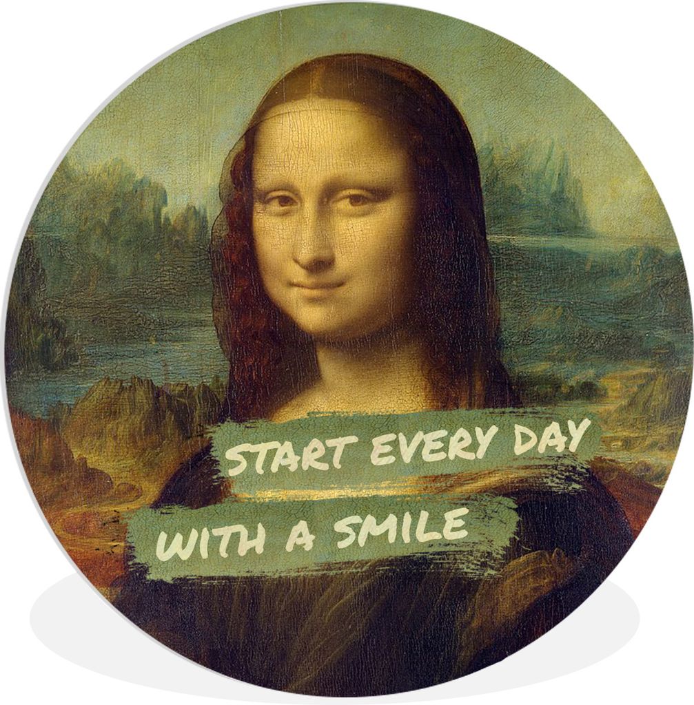 MuchoWow Rundes Wandbild - Runde Bilder Mona Lisa - Zitat - Da Vinci Ø 90 cm Kreis Wanddekoration Kunststoff - Wandkreis - Wandschmuck - Wand-Kr...