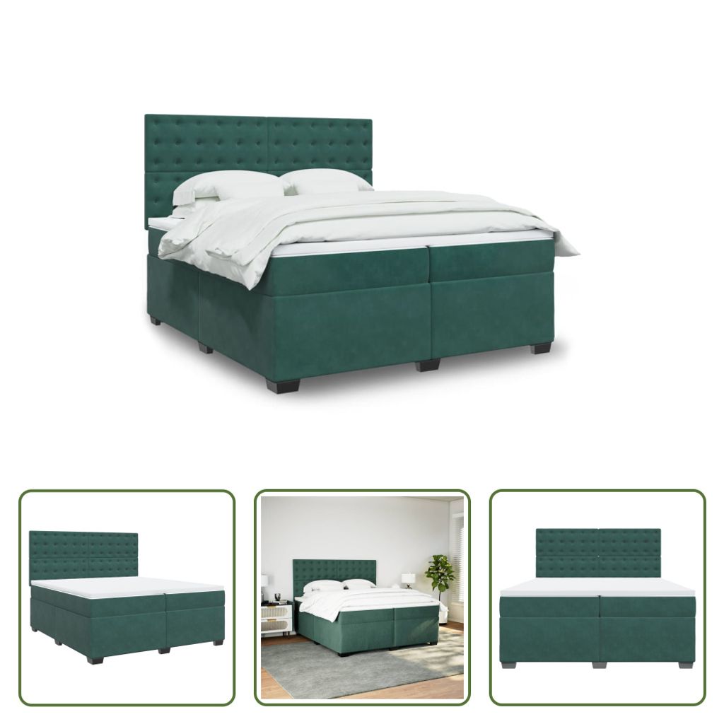 The Living Store Boxspringbett mit Matratze Dunkelgrün 200x200 cm Samt
