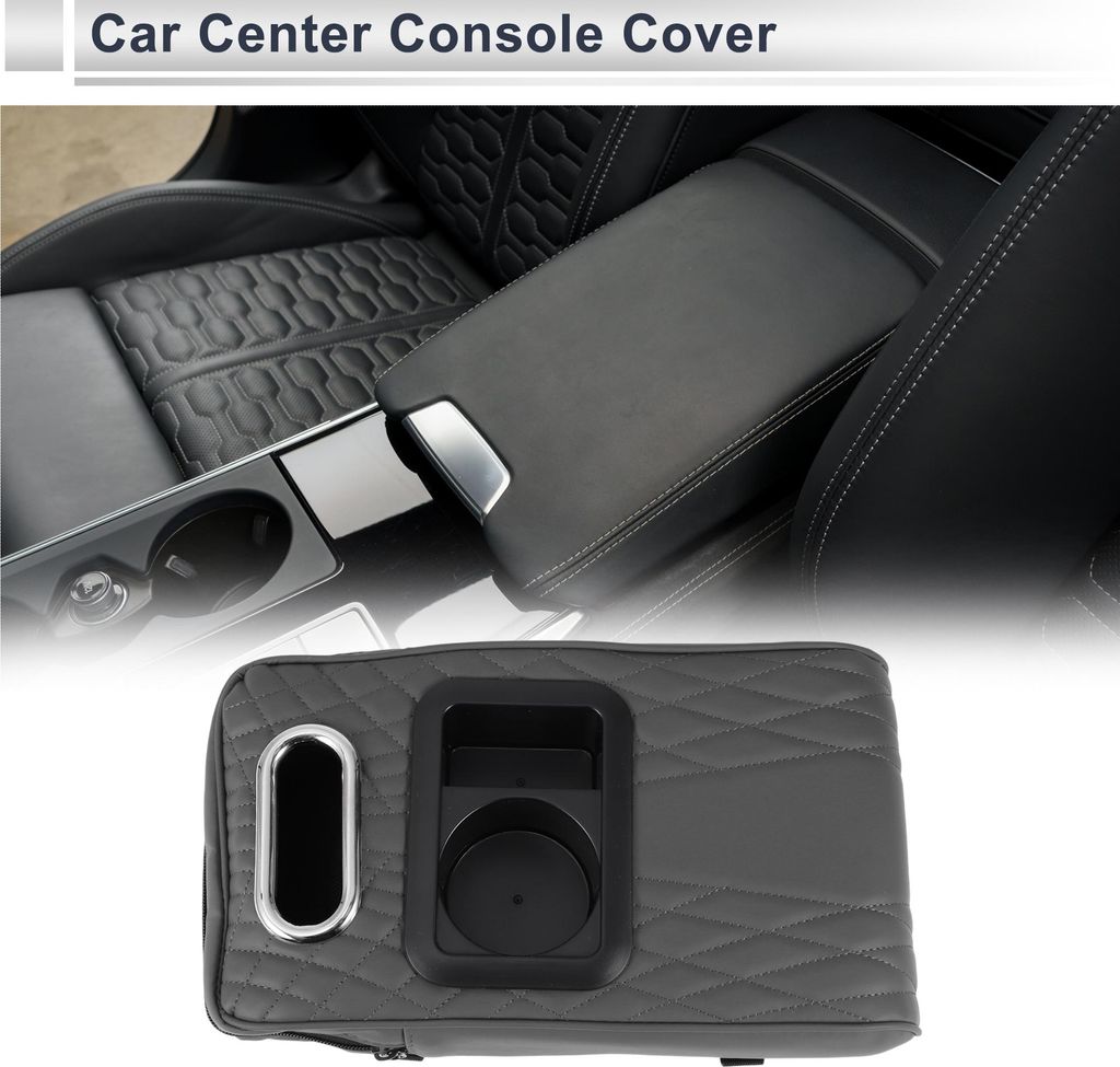 Auto Mittelkonsole Abdeckung Mittelkonsole Kissen Multifunktional 34x19x8cm / 13.39"x7.48"x3.15" Grau Schwarz Nappa Leder