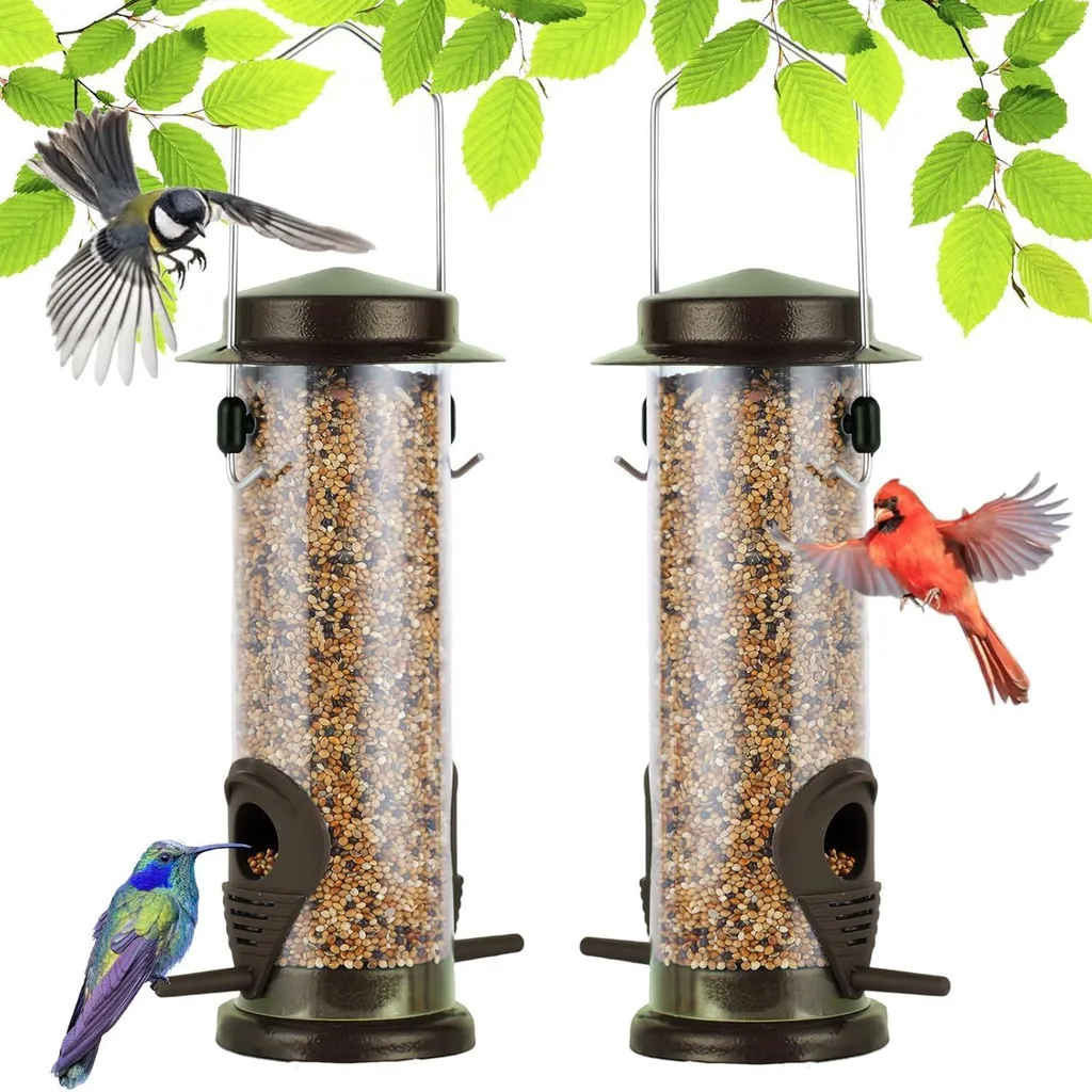 Mangeoire oiseaux anti-gaspillage en métal marron café à suspendre