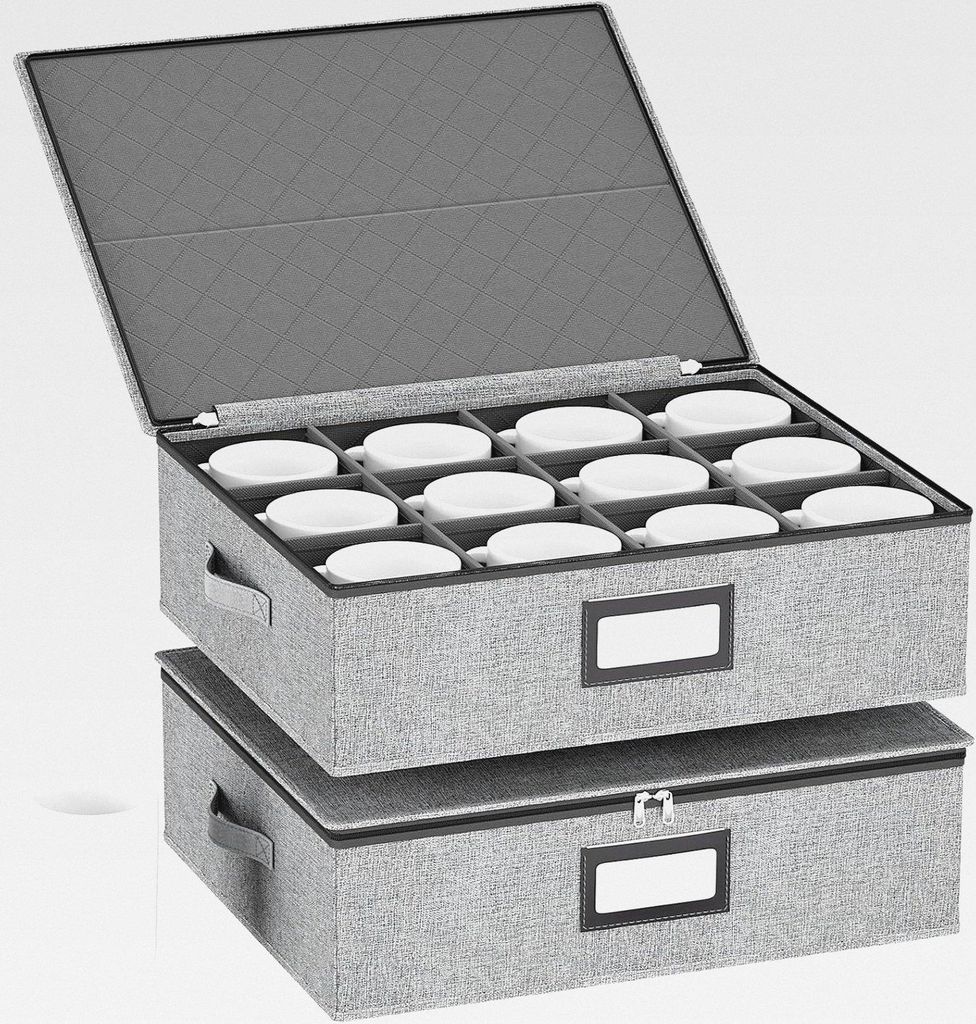 Aufbewahrungsbox für Kaffeebecher mit Trennwänden, langlebige Porzellan-Aufbewahrungsbehälter für Kaffeetassen, Teetassen, Organizer mit Deckel...